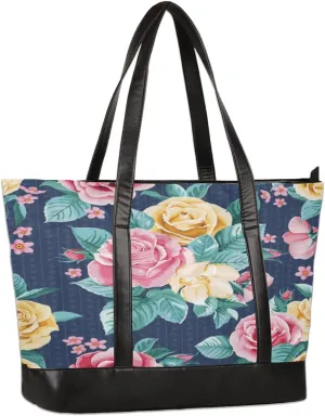 Rose Vintage Aesthetic Laptop Bag for Women 15.6 Inch Laptop Tote Bag Cute Work Bag Womens Briefcase Business Office Computer Tote Bag Handbag