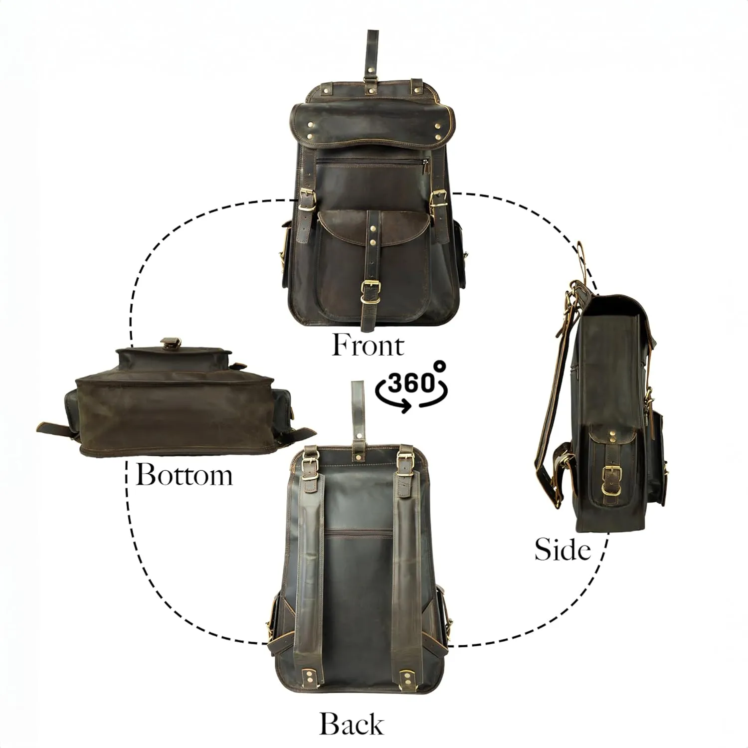 Satchel And Fable Vintage Full Grain 21 Inch Leather Laptop Large Backpack Casual Bookbag Daypack Camping Travel Rucksack Knapsack