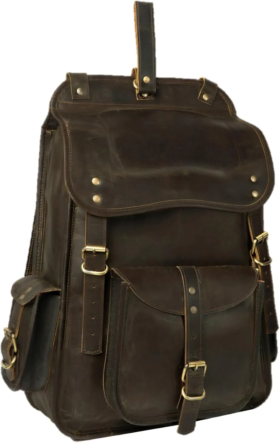 Satchel And Fable Vintage Full Grain 21 Inch Leather Laptop Large Backpack Casual Bookbag Daypack Camping Travel Rucksack Knapsack