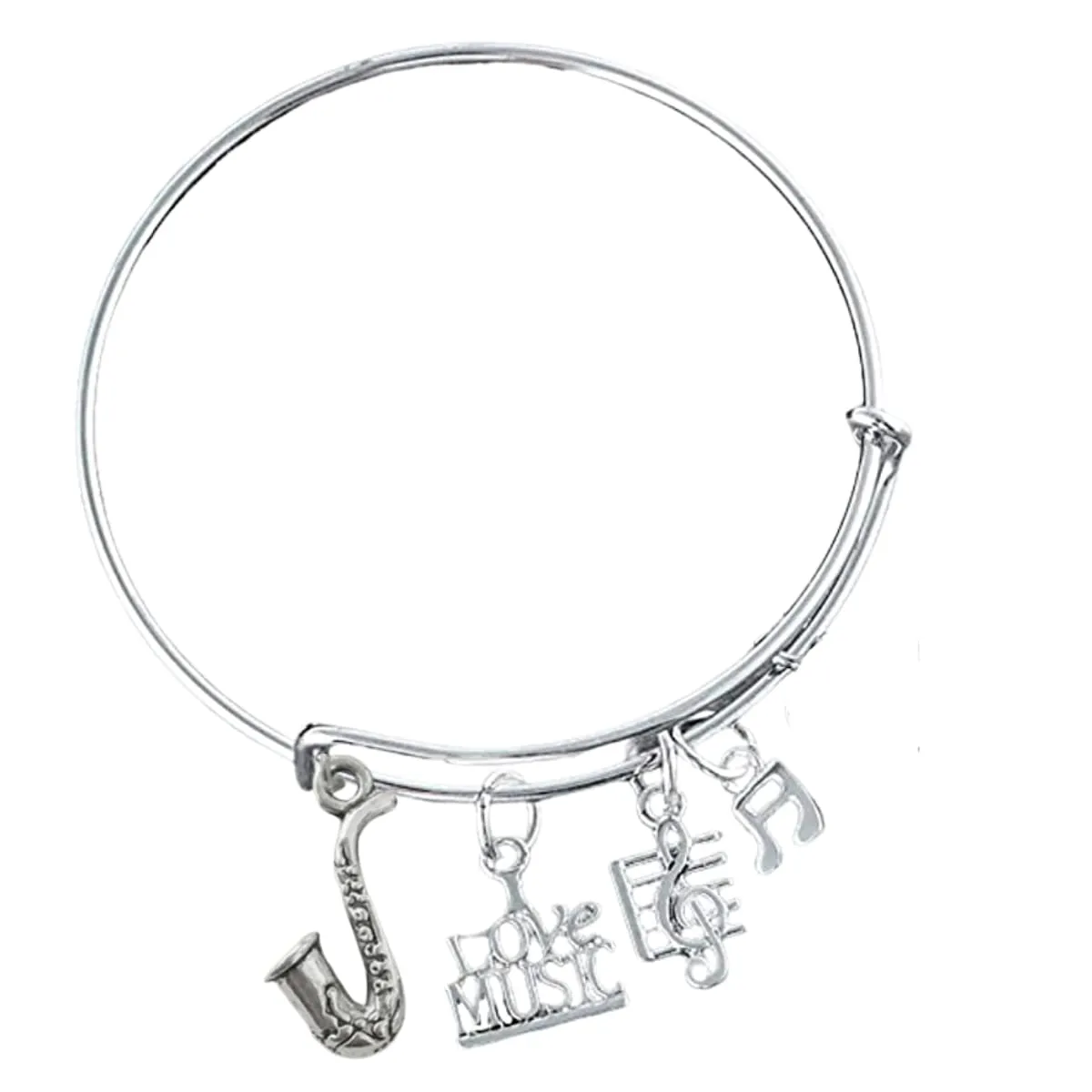 Saxophone Charm Bangle Bracelet - Music Jewelry Gift - Saxophone Jewelry - Marching Band Bracelet -Music Lover Jewelry Gift for Women and Teens