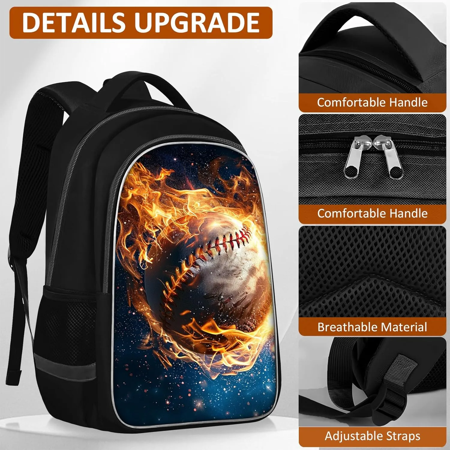 School Backpack for Boys - 4pcs Baseball Boys Backpack with Lunch Box Set for Kids Children Teens Elementary Middle School - 17 Sport Bookbag Travel Back Pack for Age 6-18