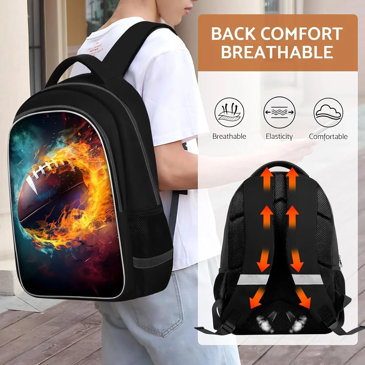 School Backpack for Boys - American Football Boys Backpack for Kids Children Elementary Middle School - 17 Inch Sport Bookbag Travel Back Pack for Ages 6-14