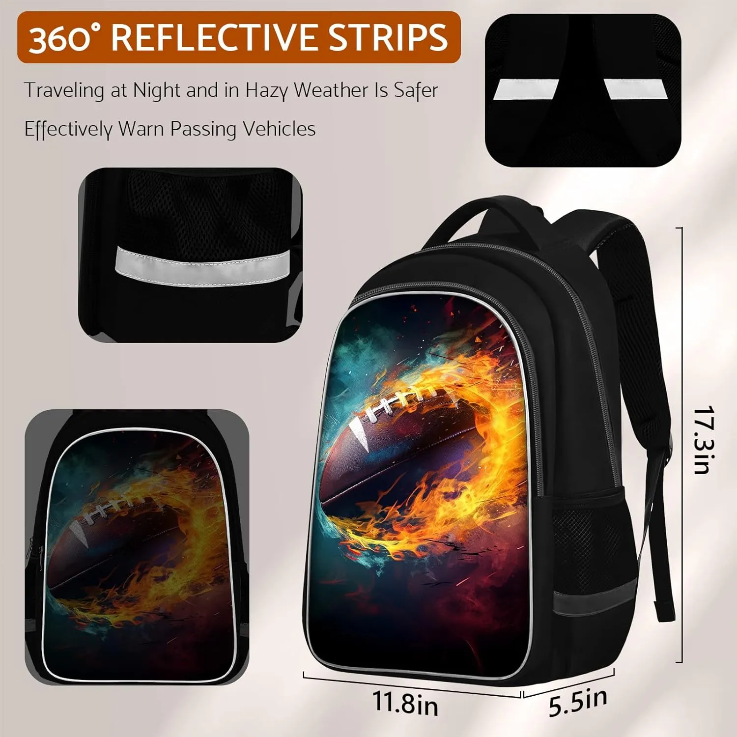 School Backpack for Boys - American Football Boys Backpack for Kids Children Elementary Middle School - 17 Inch Sport Bookbag Travel Back Pack for Ages 6-14