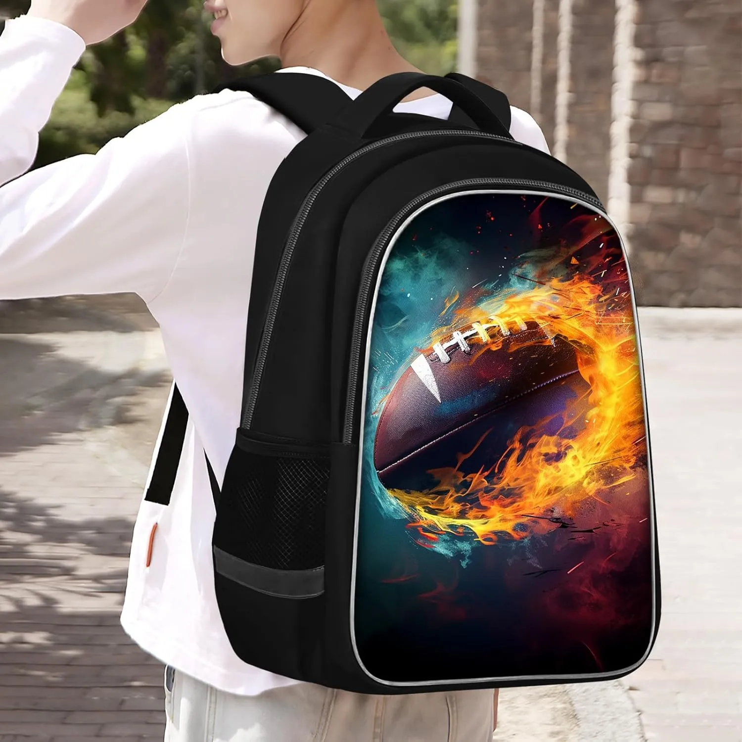 School Backpack for Boys - American Football Boys Backpack for Kids Children Elementary Middle School - 17 Inch Sport Bookbag Travel Back Pack for Ages 6-14
