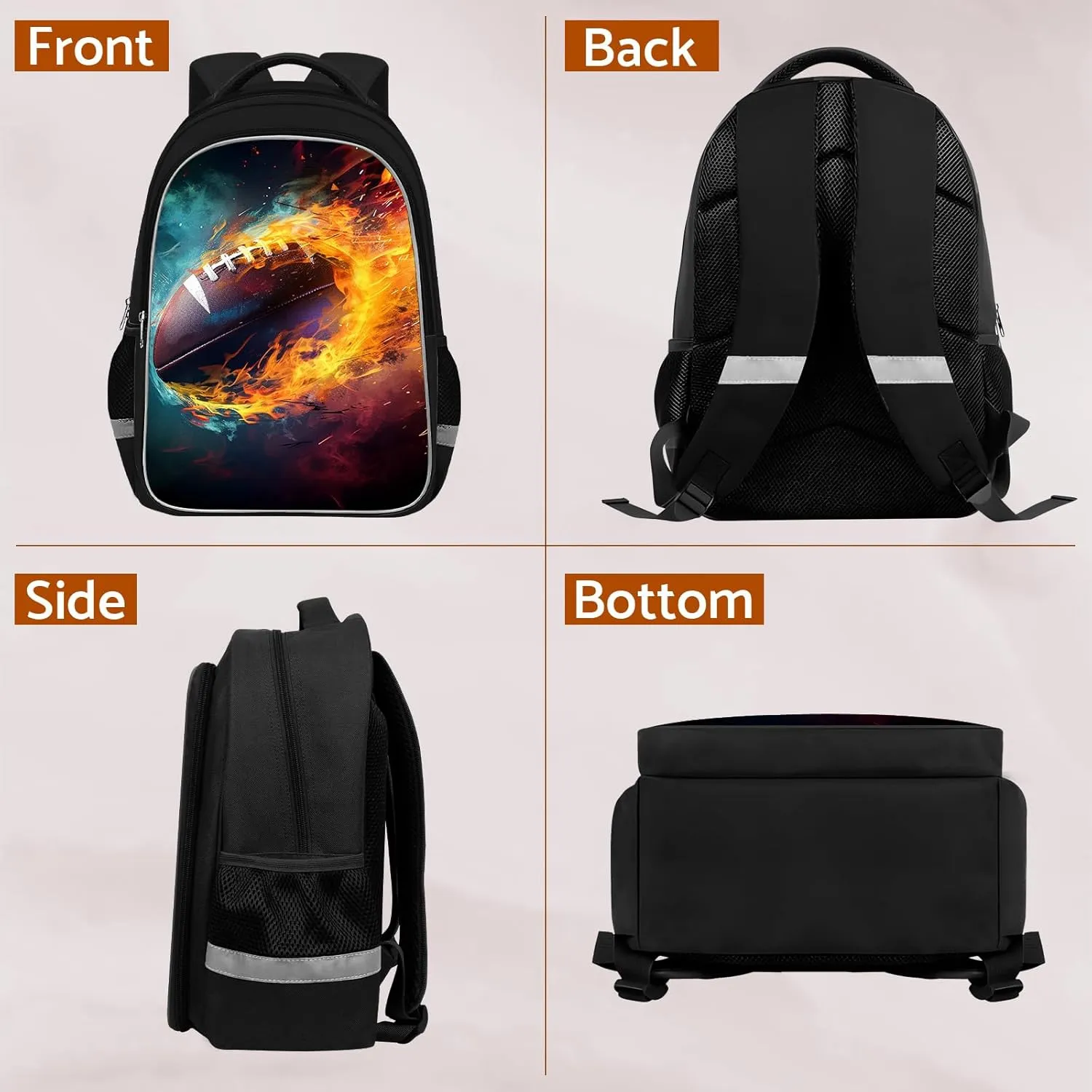 School Backpack for Boys - American Football Boys Backpack for Kids Children Elementary Middle School - 17 Inch Sport Bookbag Travel Back Pack for Ages 6-14