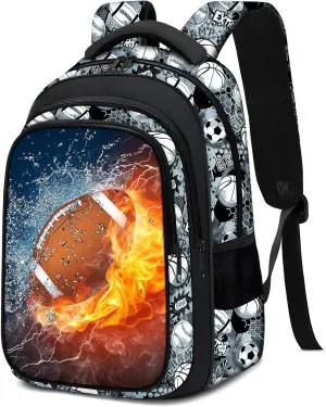 School Backpack for Boys - American Football Boys Backpack for Kids Children Teens Elementary Middle School - 17 Sport Bookbag Travel Back Pack for Age 6-18