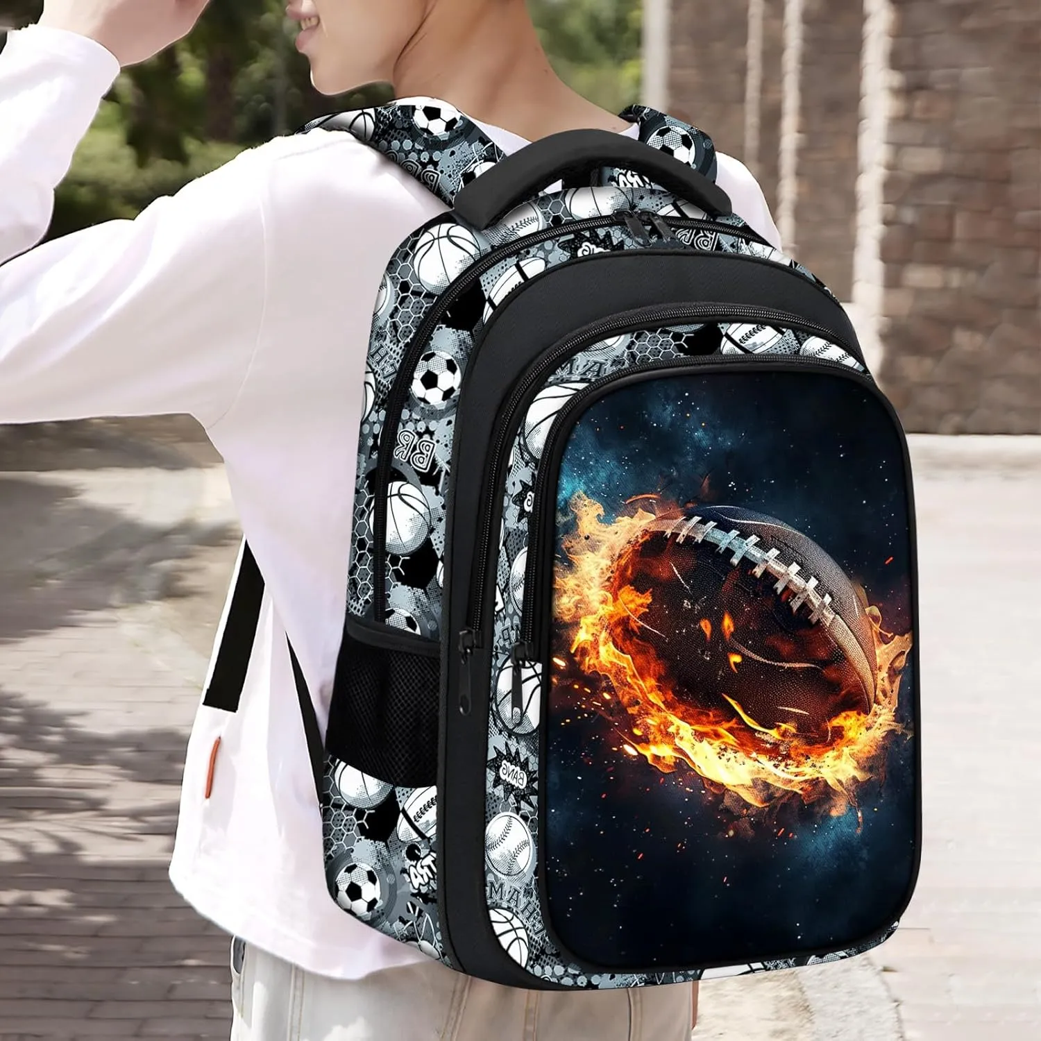 School Backpack for Boys - American Football Boys Backpack for Kids Children Teens Elementary Middle School - 17 Sport Bookbag Travel Back Pack for Age 6-18