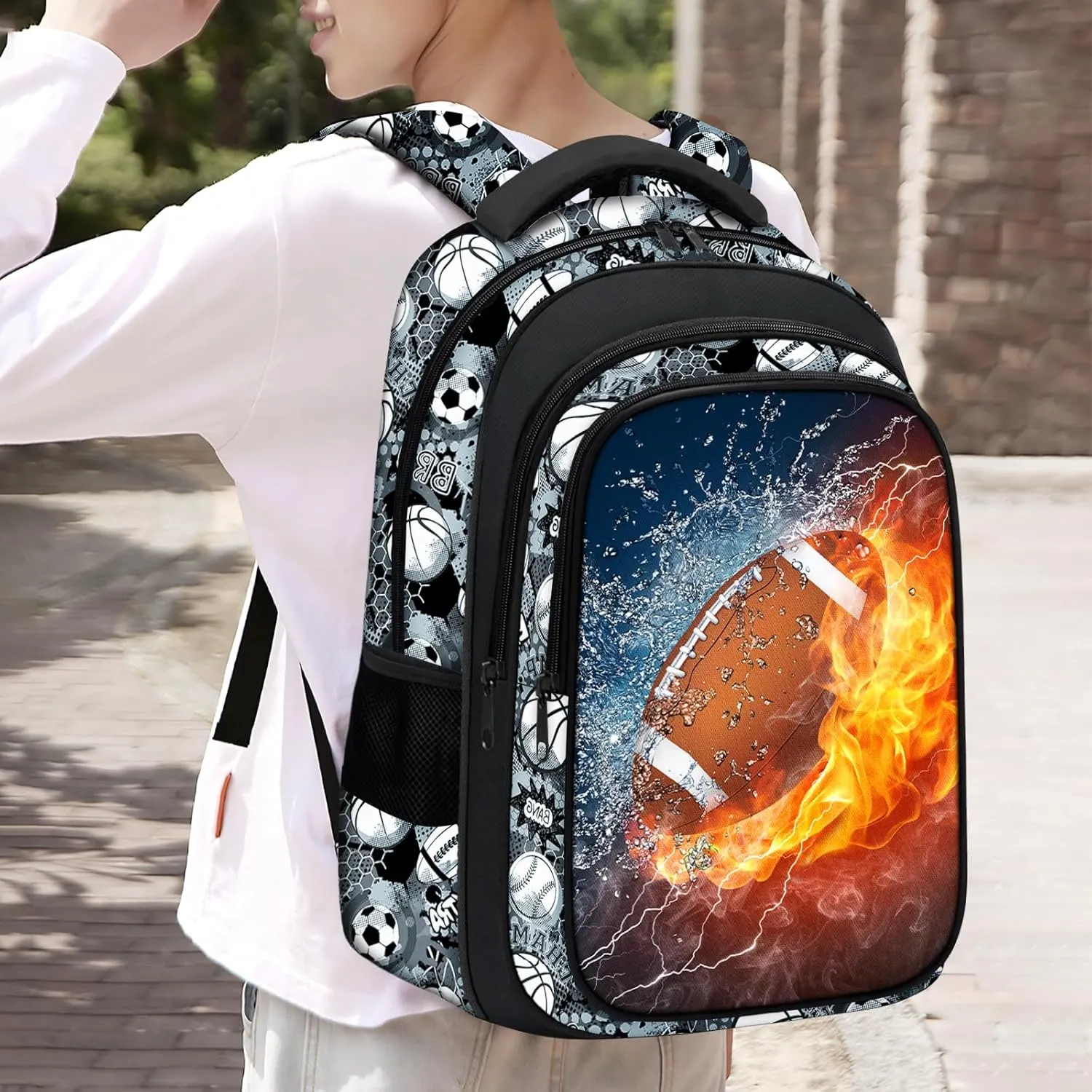 School Backpack for Boys - American Football Boys Backpack for Kids Children Teens Elementary Middle School - 17 Sport Bookbag Travel Back Pack for Age 6-18
