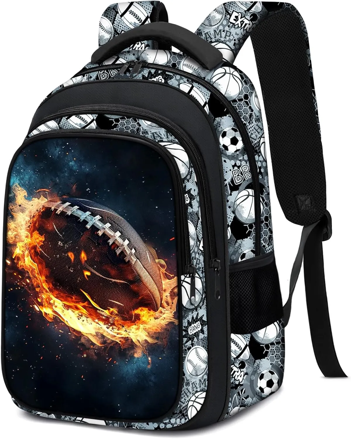 School Backpack for Boys - American Football Boys Backpack for Kids Children Teens Elementary Middle School - 17 Sport Bookbag Travel Back Pack for Age 6-18