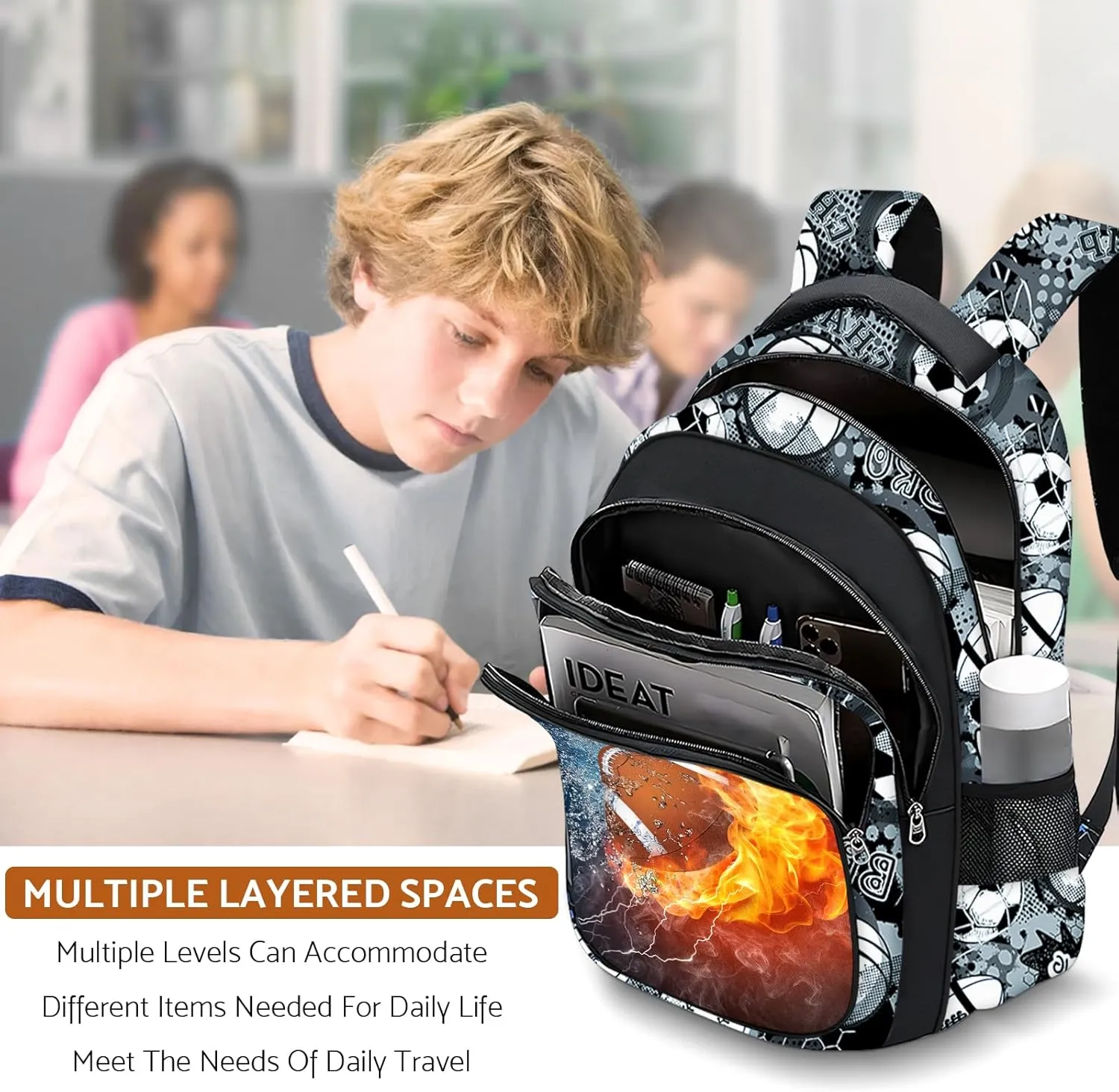 School Backpack for Boys - American Football Boys Backpack for Kids Children Teens Elementary Middle School - 17 Sport Bookbag Travel Back Pack for Age 6-18