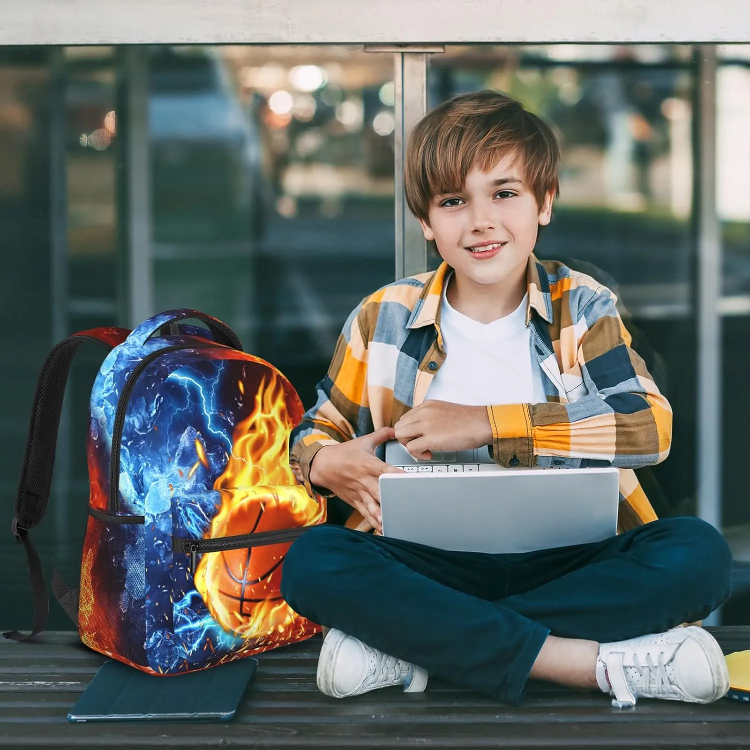School Backpack for Boys Basketball Boys Backpack for Kids Children Teens Elementary Middle School - Students Bookbag Ages 6-18, Waterproof Adjustable Basketball Bookbag Travel Daypack