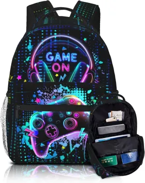 School Backpack for Boys Video Game Boys Backpack for Kids Children Teens Elementary Middle School - Students Bookbag Ages 6-18, Game Bookbag Travel Back Pack