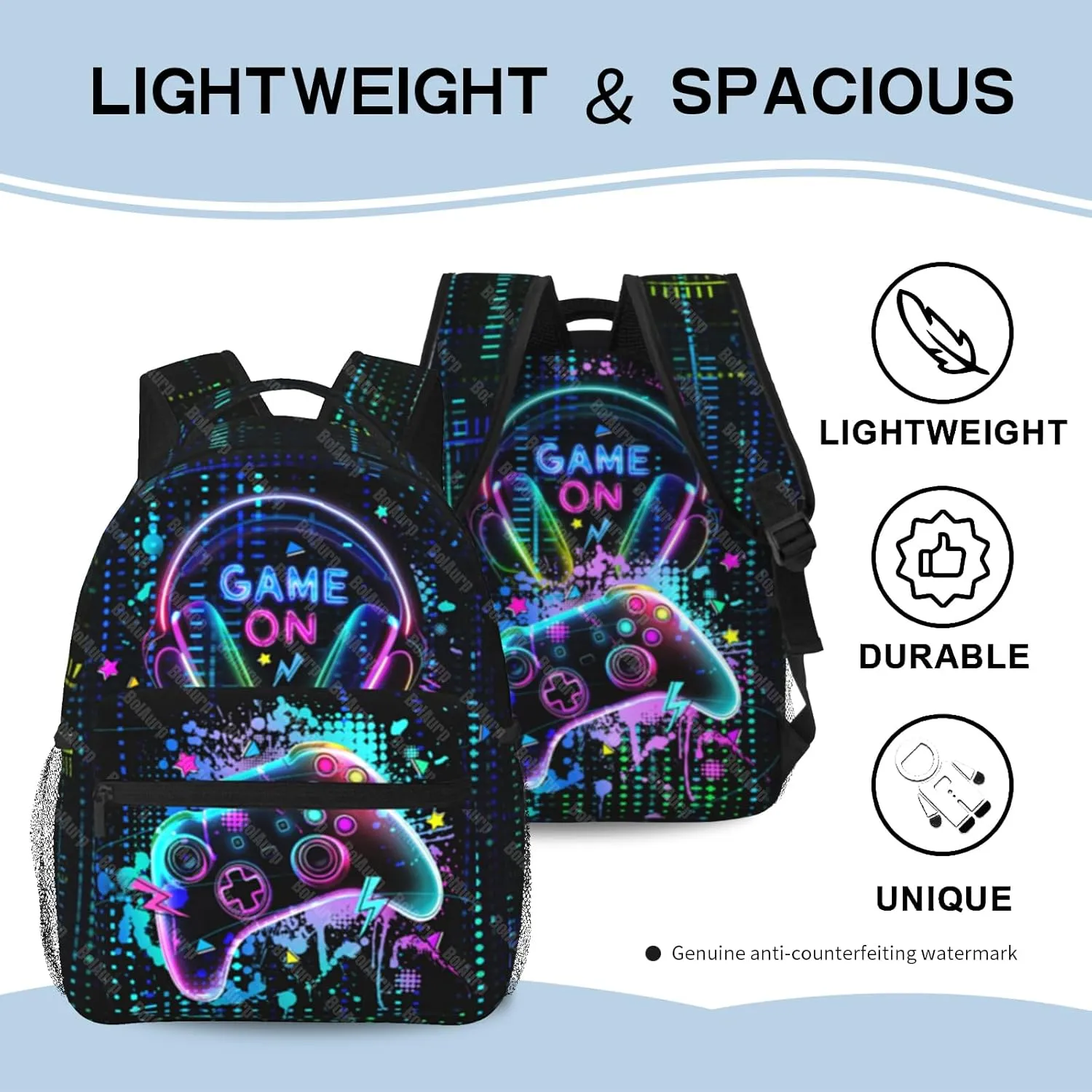 School Backpack for Boys Video Game Boys Backpack for Kids Children Teens Elementary Middle School - Students Bookbag Ages 6-18, Game Bookbag Travel Back Pack