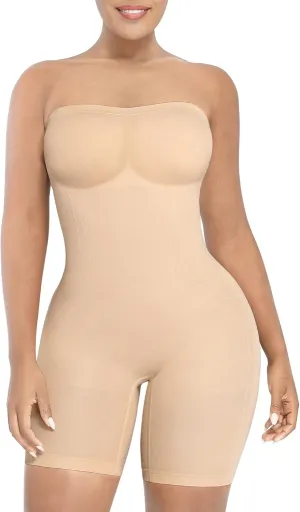 SHAPELLX Women's Shapewear Bodysuits Tummy Control Butt Lifter Body Shaper Strapless Seamless Mid Thigh Jumpsuit Tops