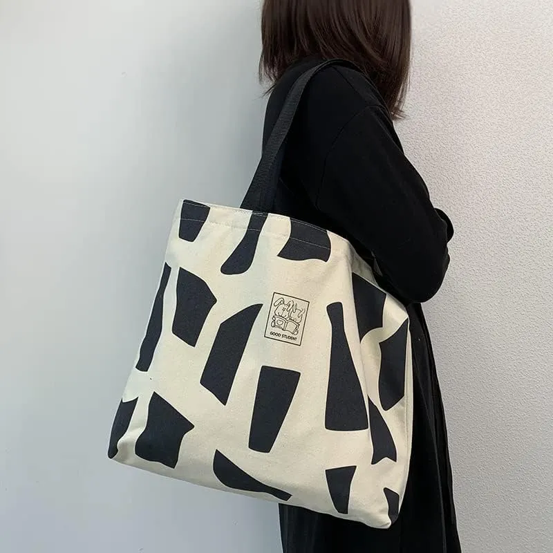 Shopping Bag Tote Bag Canvas Reusable Shoulder Bag handbag with inside pocket for shopper everyday life