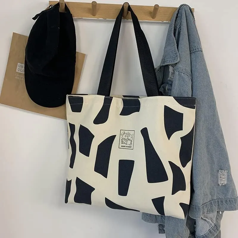 Shopping Bag Tote Bag Canvas Reusable Shoulder Bag handbag with inside pocket for shopper everyday life