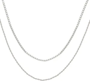 Silver Necklace for Women,Stainless Steel Necklaces Women Double Layer Chain with Cubic Zirconia Women Chain Necklaces Silver