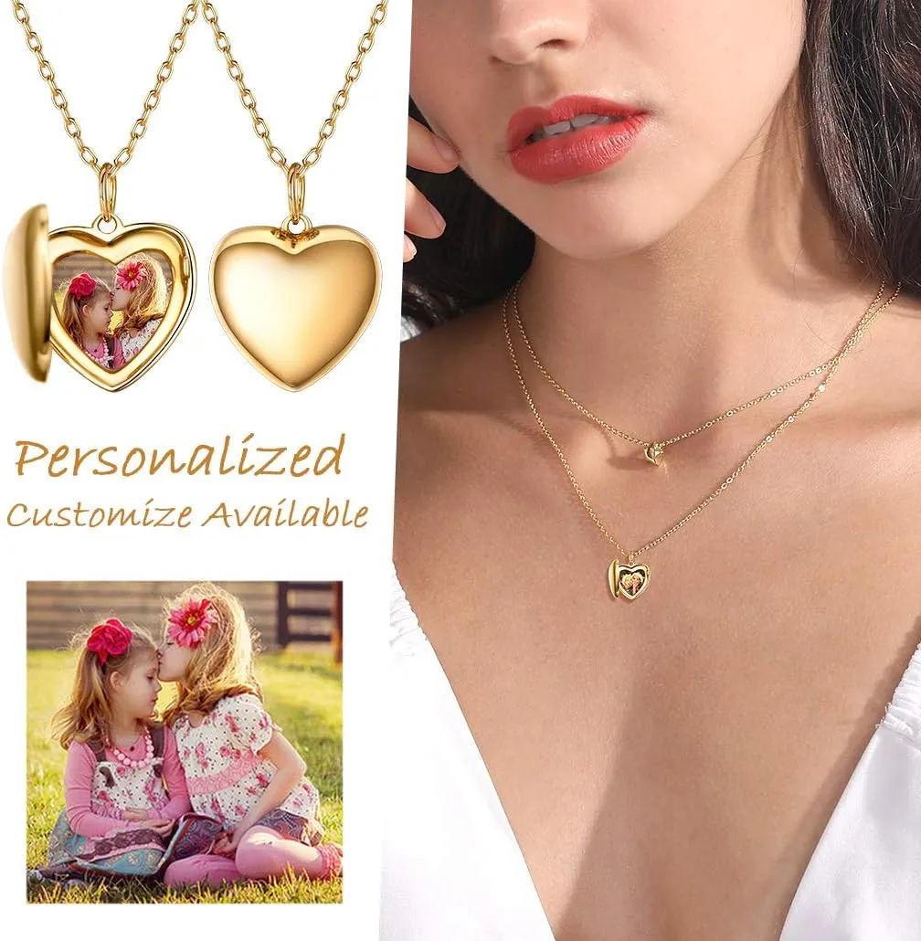 Silvora Personalized Heart Locket Picture Necklace 925 Sterling Silver Custom Photo Lockets Memorial Holder Gift for Love Custom Photo Locket Pendant Necklace for Women Xmas Gift