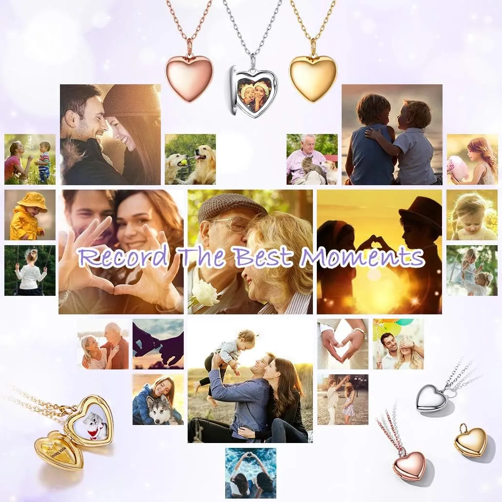Silvora Personalized Heart Locket Picture Necklace 925 Sterling Silver Custom Photo Lockets Memorial Holder Gift for Love Custom Photo Locket Pendant Necklace for Women Xmas Gift