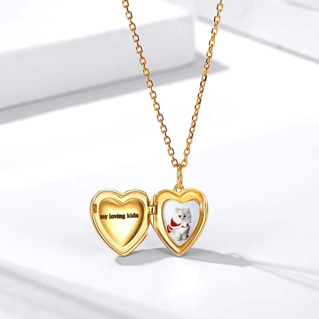 Silvora Personalized Heart Locket Picture Necklace 925 Sterling Silver Custom Photo Lockets Memorial Holder Gift for Love Custom Photo Locket Pendant Necklace for Women Xmas Gift