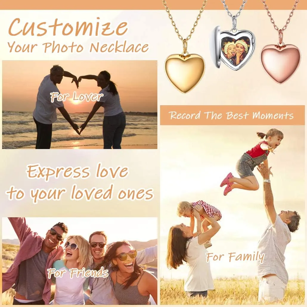 Silvora Personalized Heart Locket Picture Necklace 925 Sterling Silver Custom Photo Lockets Memorial Holder Gift for Love Custom Photo Locket Pendant Necklace for Women Xmas Gift