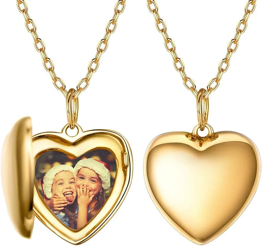 Silvora Personalized Heart Locket Picture Necklace 925 Sterling Silver Custom Photo Lockets Memorial Holder Gift for Love Custom Photo Locket Pendant Necklace for Women Xmas Gift