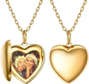 Silvora Personalized Heart Locket Picture Necklace 925 Sterling Silver Custom Photo Lockets Memorial Holder Gift for Love Custom Photo Locket Pendant Necklace for Women Xmas Gift