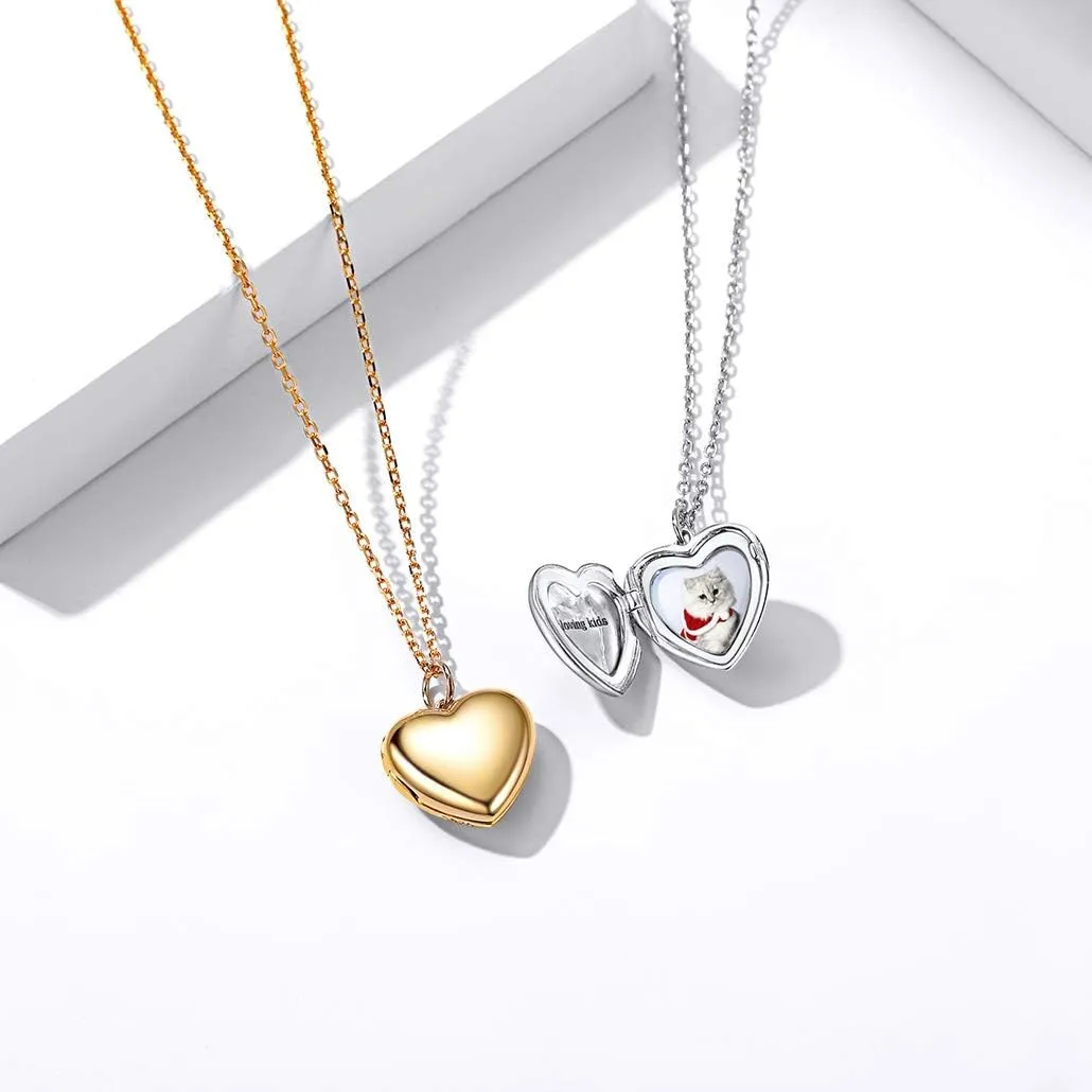 Silvora Personalized Heart Locket Picture Necklace 925 Sterling Silver Custom Photo Lockets Memorial Holder Gift for Love Custom Photo Locket Pendant Necklace for Women Xmas Gift