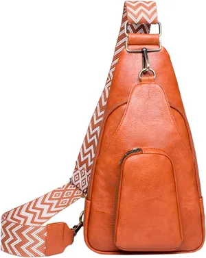 Sling Bag For Women Leather Small Fanny Pack Crossbody Bags Chest Bag For Women Trash Messenger Bags (Brown, One Size)