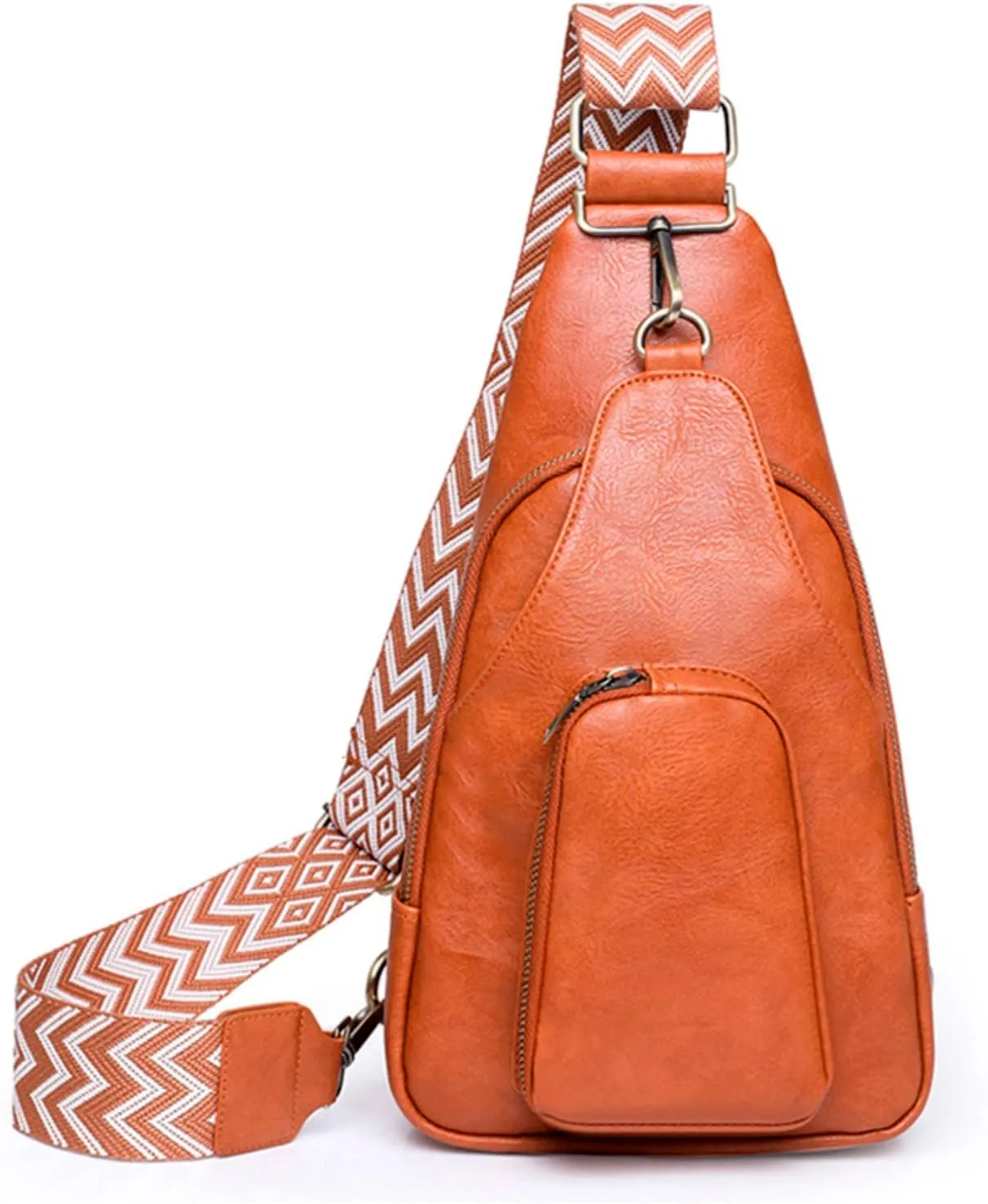 Sling Bag For Women Leather Small Fanny Pack Crossbody Bags Chest Bag For Women Trash Messenger Bags (Brown, One Size)