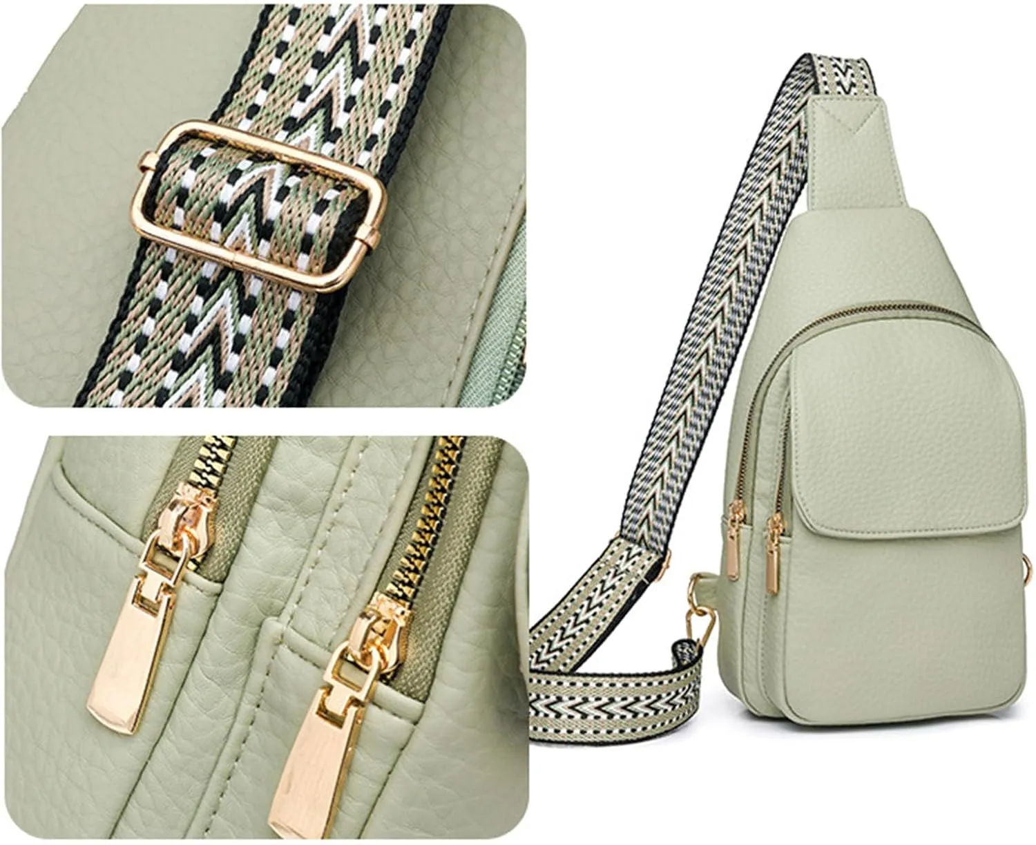 Sling Bag For Women Men Backpack Fanny Pack Crossbody Chest Travel Bags Purse With Adjustable Guitar Strap Pu Leather