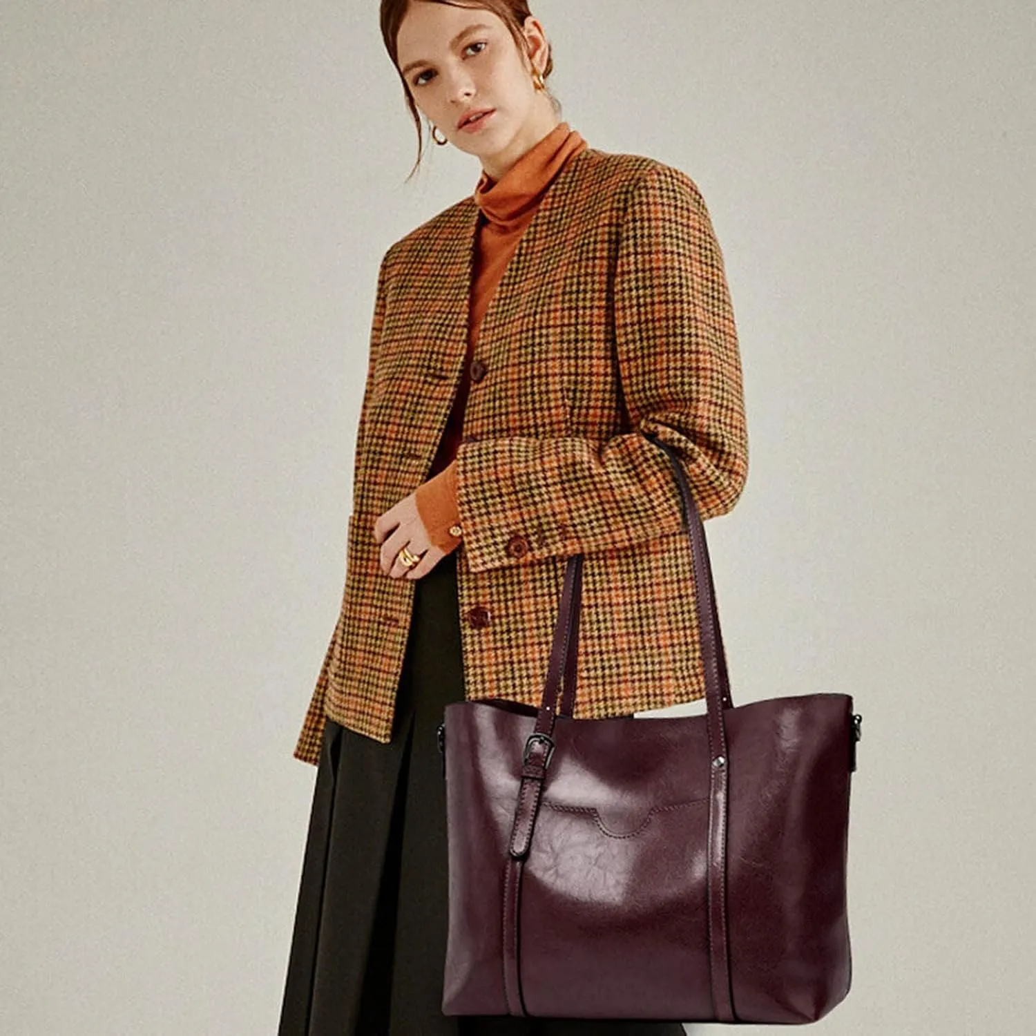 Small Handbags for Women,Women's Fashion Handbags Tote Bags Shoulder Bag Top Handle Satchel Purse Set 4pcs Wallet Bag PU Leather Large Bag 2024 Brown