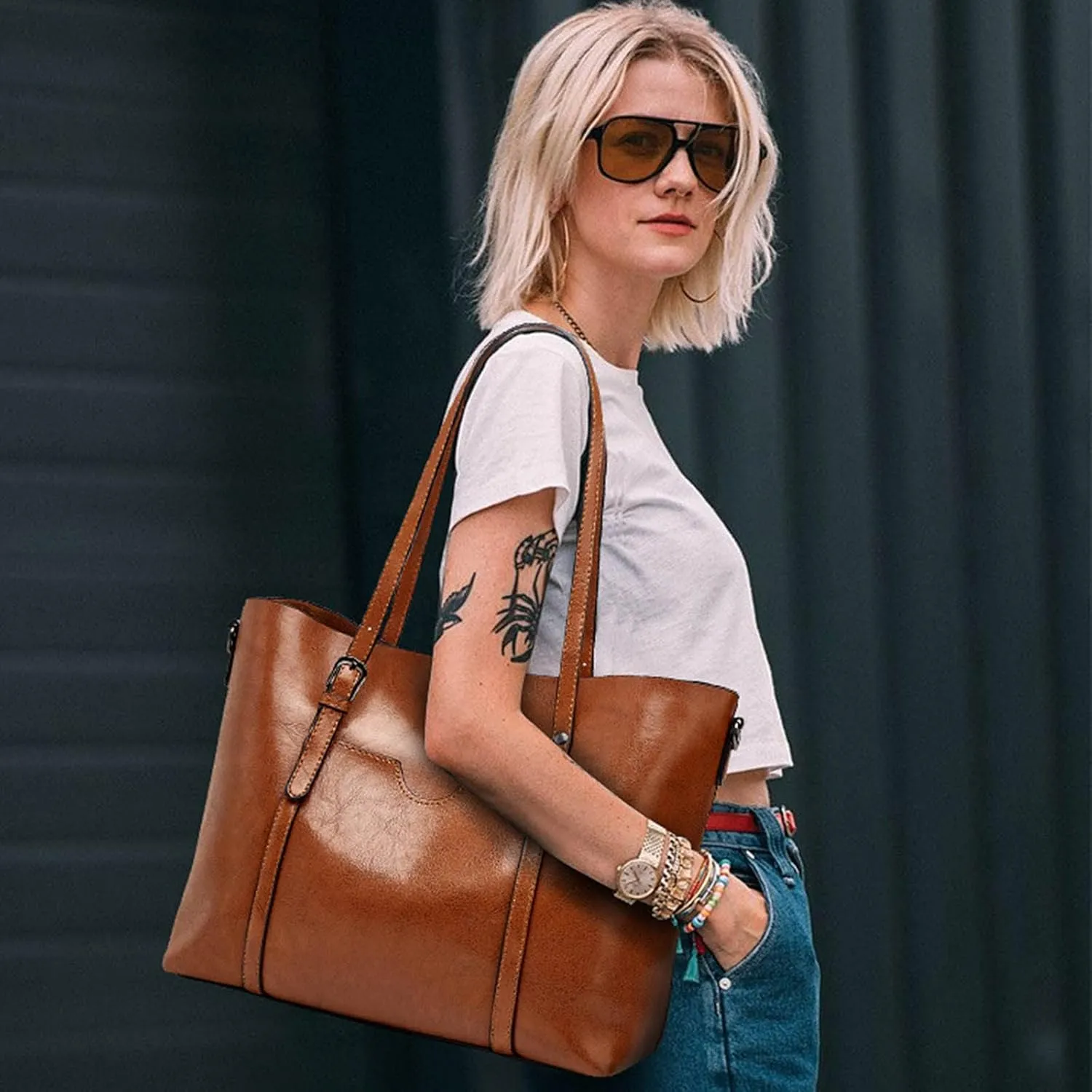 Small Handbags for Women,Women's Fashion Handbags Tote Bags Shoulder Bag Top Handle Satchel Purse Set 4pcs Wallet Bag PU Leather Large Bag 2024 Brown