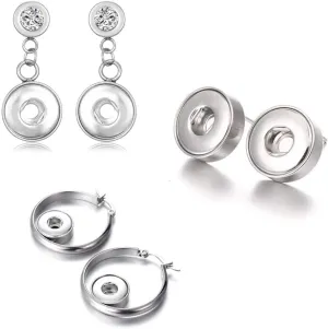 Snap Jewelry Earrings 12mm Stud Earrings Snap Jewelry pack of 3 pair