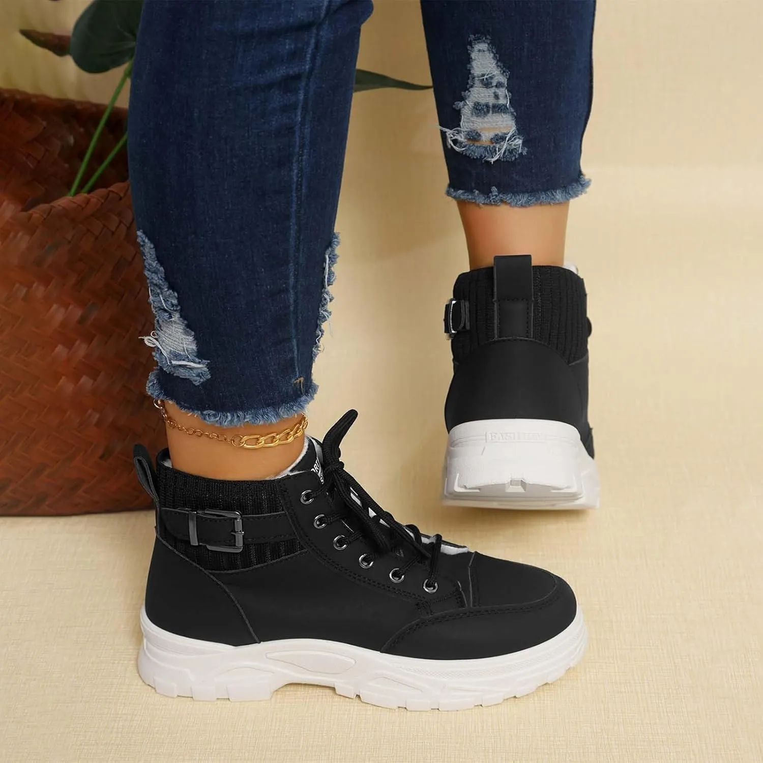 Snow Ankle Boots for Women Non Slip Walking Shoes Lace Up Low Calf Shoes Hiking Boots Women Waterproof