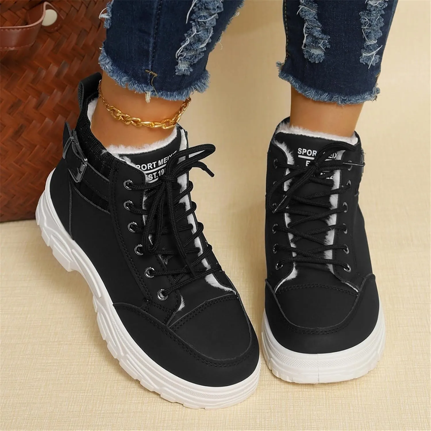 Snow Ankle Boots for Women Non Slip Walking Shoes Lace Up Low Calf Shoes Hiking Boots Women Waterproof