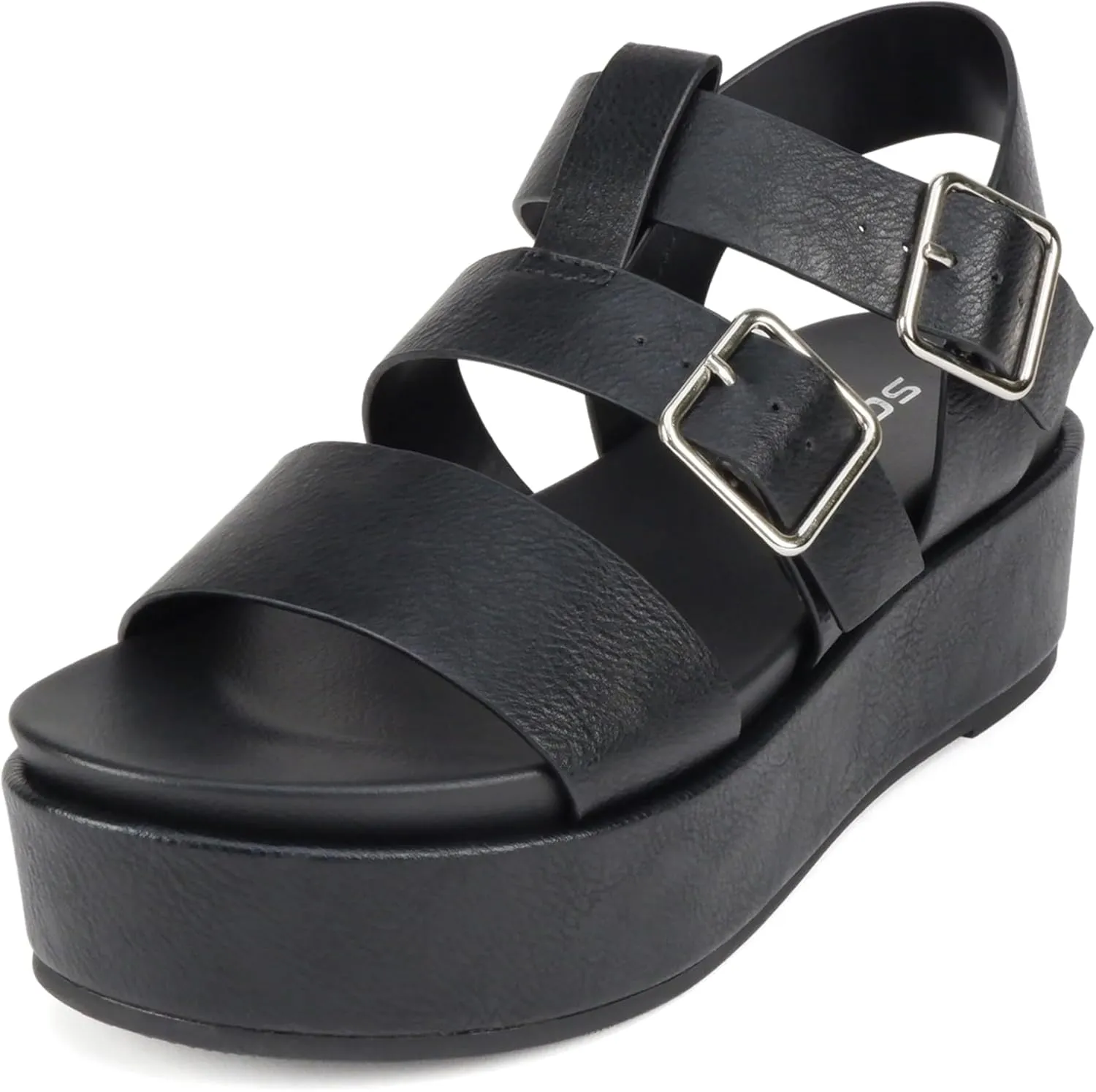 Soda STELLAR ~ Women Flatform Multi Strap Double Buckle Open Toe Ankle Strap Platform Wedge Sandals