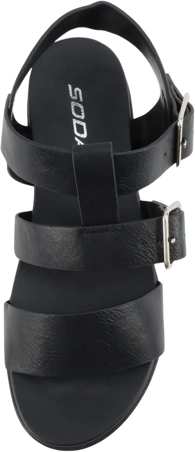 Soda STELLAR ~ Women Flatform Multi Strap Double Buckle Open Toe Ankle Strap Platform Wedge Sandals