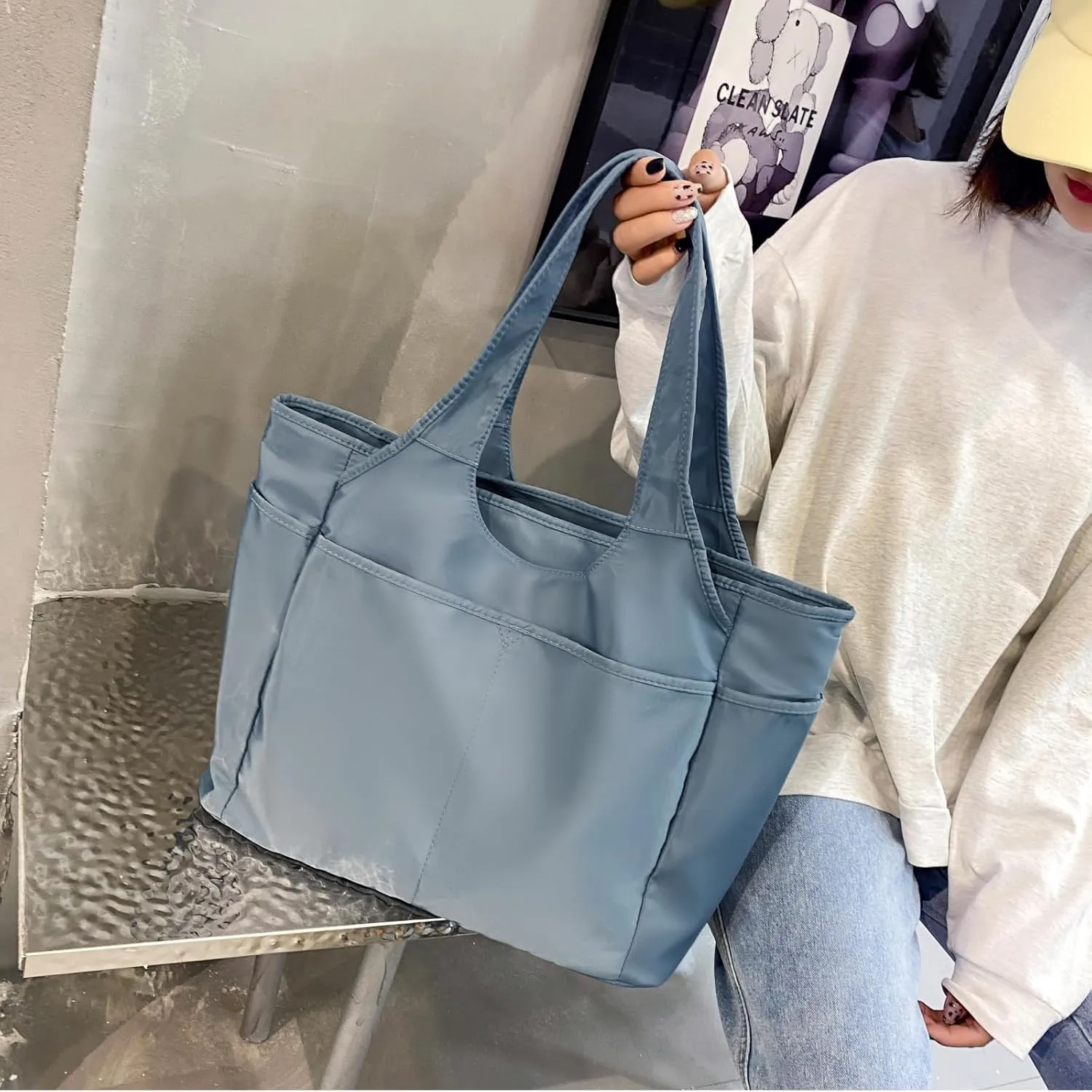 SOYMWIN Tote Bag for Women,Large Tote Bag with Compartments and Multiple Pockets,Quilted Shoulder Bag for Travel Work Sports