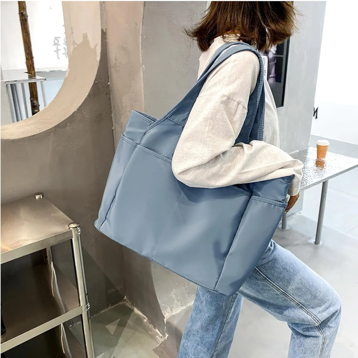 SOYMWIN Tote Bag for Women,Large Tote Bag with Compartments and Multiple Pockets,Quilted Shoulder Bag for Travel Work Sports