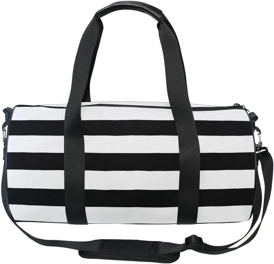 Sports Gym Travel Duffle Bag Black White Stripe Luggage for Men and Women