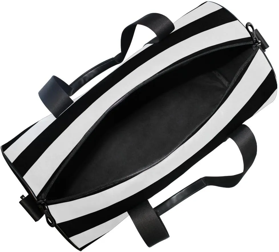 Sports Gym Travel Duffle Bag Black White Stripe Luggage for Men and Women