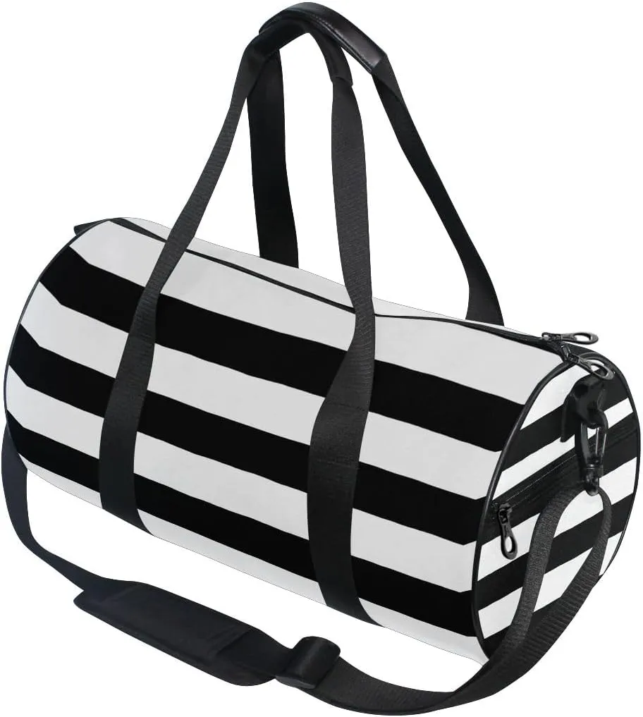 Sports Gym Travel Duffle Bag Black White Stripe Luggage for Men and Women