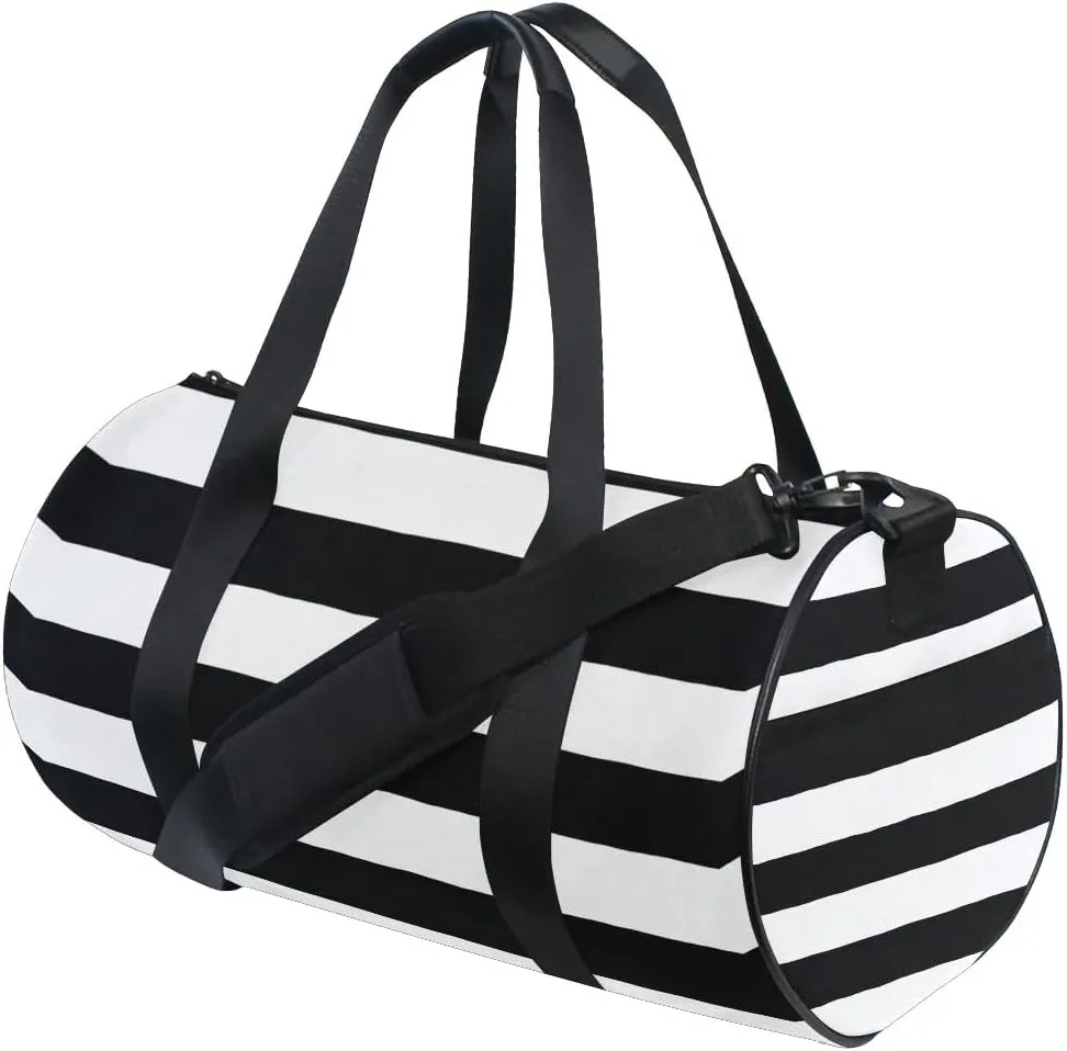 Sports Gym Travel Duffle Bag Black White Stripe Luggage for Men and Women