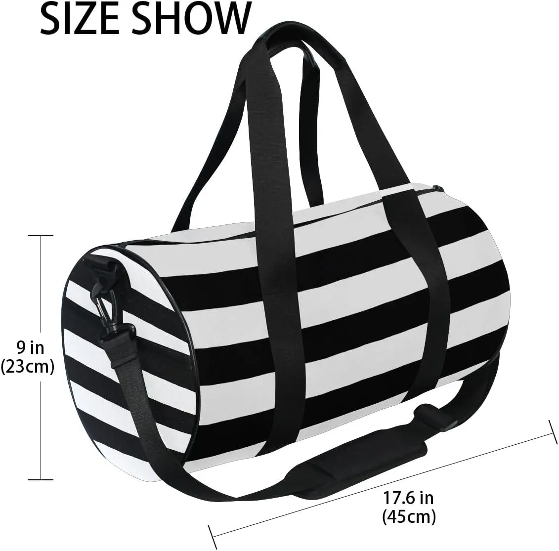 Sports Gym Travel Duffle Bag Black White Stripe Luggage for Men and Women
