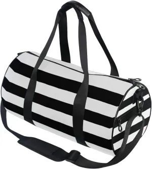 Sports Gym Travel Duffle Bag Black White Stripe Luggage for Men and Women