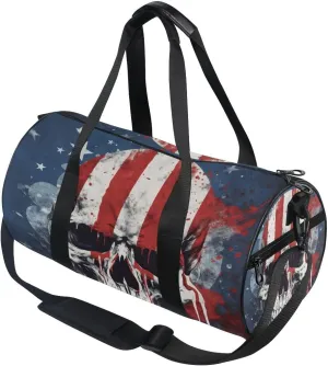 Sports Gym Travel Duffle Bag National Flag Skull Luggage for Men and Women