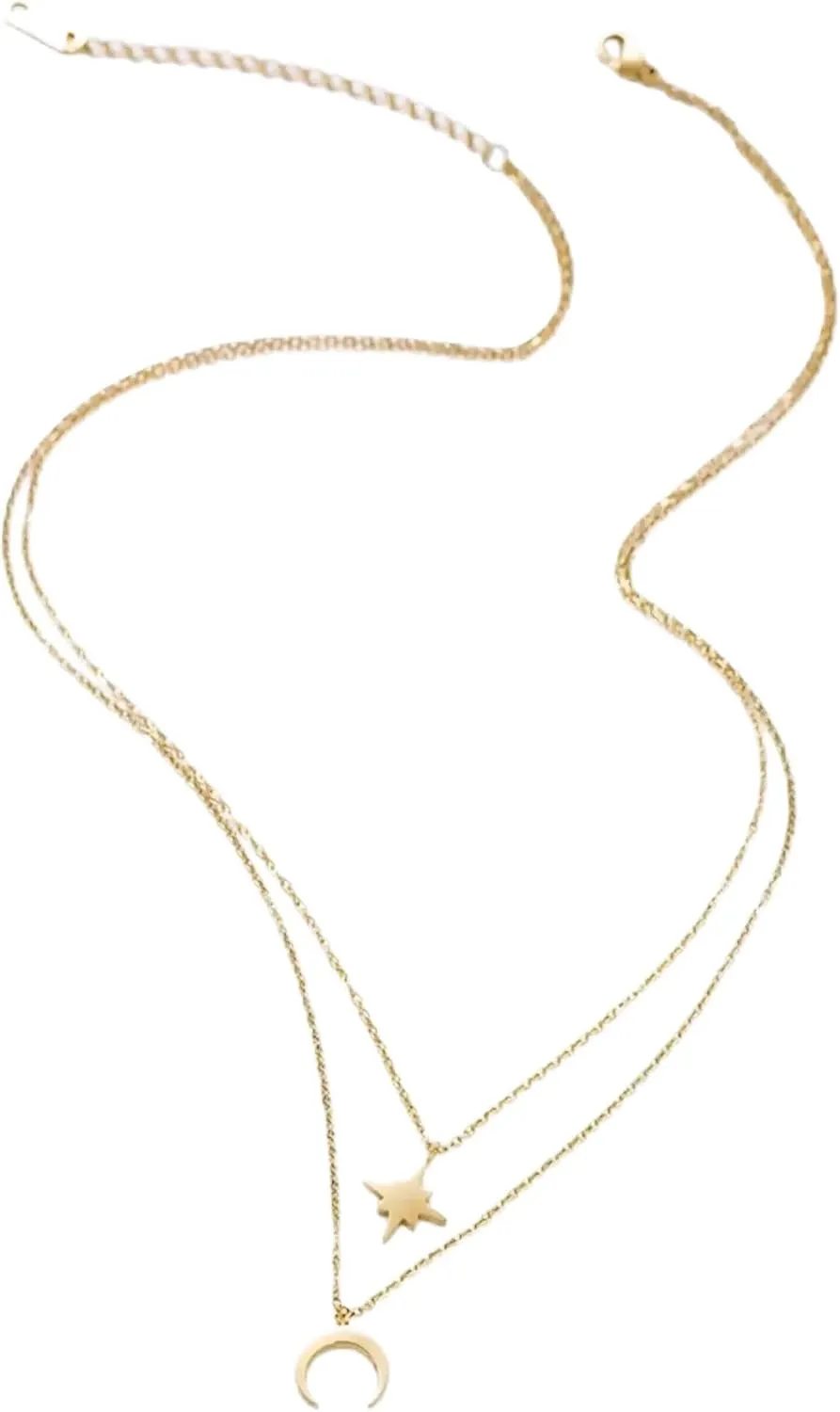 Stacking Layering Necklaces - Moon Star Layered Necklace for Women Sweater Pendant Necklaces Gold Plated Charm Stainless Steel Jewelry