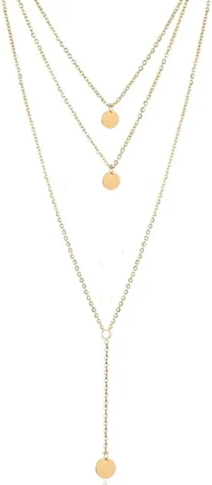 Stainless steel Multi-layer Chain Long Disc Pendants Necklaces For Women Round Disc Choker Jelry