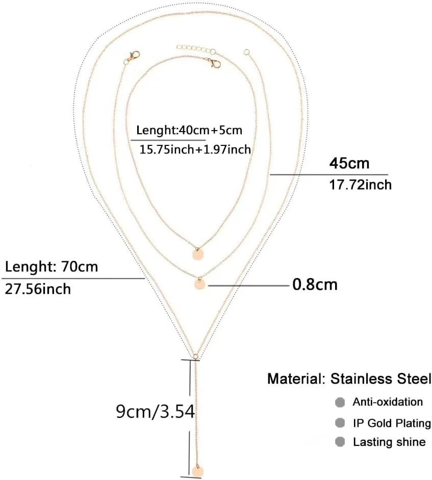 Stainless steel Multi-layer Chain Long Disc Pendants Necklaces For Women Round Disc Choker Jelry